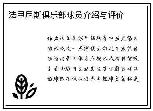 法甲尼斯俱乐部球员介绍与评价