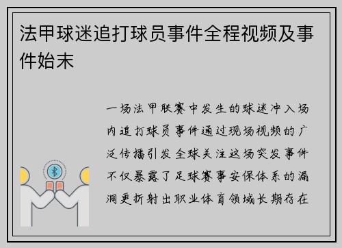 法甲球迷追打球员事件全程视频及事件始末